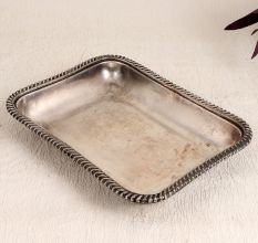 Vintage Handmade White Metal Food Tray in Rectangle Shape