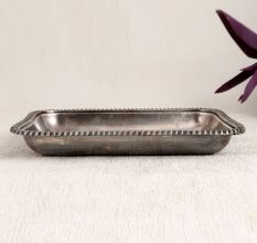Vintage Handmade White Metal Food Tray in Rectangle Shape