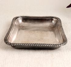 Vintage Handmade White Metal Food Tray in Rectangle Shape