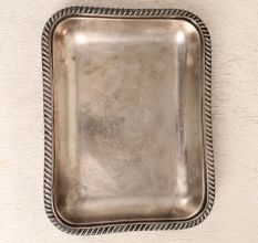 Vintage Handmade White Metal Food Tray in Rectangle Shape