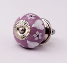 Purple Ceramic  Heart and Floral Cabinet Drawer Knobs
