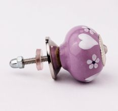 Purple Ceramic  Heart and Floral Cabinet Drawer Knobs