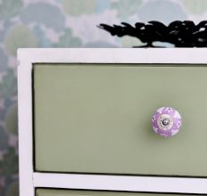 Purple Ceramic  Heart and Floral Cabinet Drawer Knobs