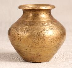 Engraved Golden Brass Holy Water Pot for Flower Decor