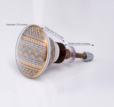 Golden Border Pattern Flat Ceramic Cabinet Knob - Pack of 6