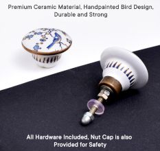 Blue Bird Golden Berry Ceramic Floral Drawer Knob - Pack of 6