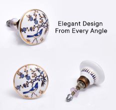 Blue Bird Golden Berry Ceramic Floral Drawer Knob - Pack of 6