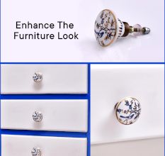 Blue Bird Golden Berry Ceramic Floral Drawer Knob - Pack of 6