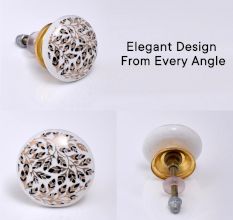 Golden And Black Leaf Flat Ceramic Cabinet Knobs - Pack of 6