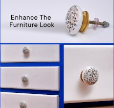 Golden And Black Leaf Flat Ceramic Cabinet Knobs - Pack of 6