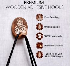 Brown Wooden Adhesive Hooks for Painted Walls
