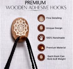 Brown Wooden No Drill Adheshive Wall Hooks