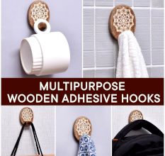 Brown Wooden No Drill Adheshive Wall Hooks