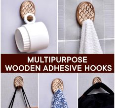 Wooden Brown White Adhesive Hanging Hook