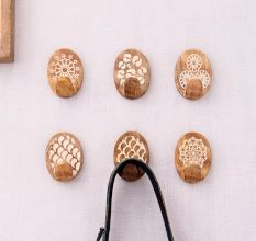 Wooden Brown Floral Sticky Hook for Wall- Pack of 6