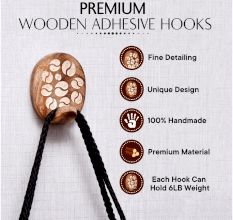 Wooden Brown Floral Sticky Hook for Wall- Pack of 6