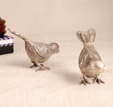 Nickel Plated Brass Bird Statue in Pair of 2 for Decoration