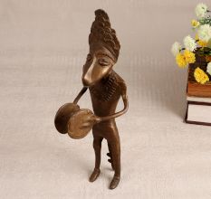 Handmade Brass Male Figure Statue Playing Cymbal for Decor
