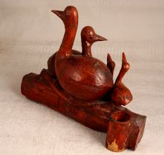Vintage Wooden Duck Statue in Antique Brown Finish