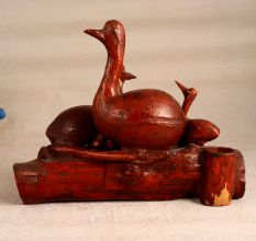 Vintage Wooden Duck Statue in Antique Brown Finish