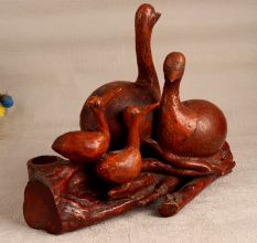 Vintage Wooden Duck Statue in Antique Brown Finish