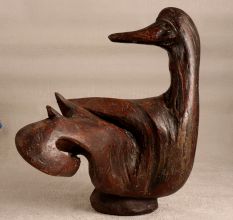 Handmade Vintage Wooden Duck Statue in European Art