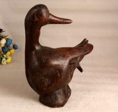 Handmade Vintage Wooden Duck Statue in European Art