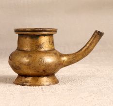 Vintage South India Brass Holy Water Pot with Spout for Decor