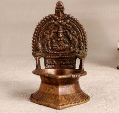 Elegant Brown Gajalaxmi Oil Lamp Made of Finest Brass