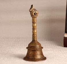 Elegant Brown Brass Bell with Nandi Handle for Prayer