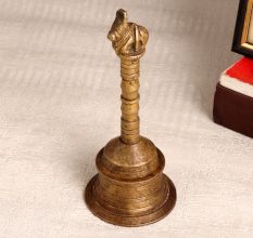 Elegant Brown Brass Bell with Nandi Handle for Prayer