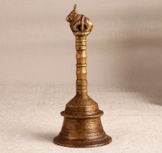 Elegant Brown Brass Bell with Nandi Handle for Prayer