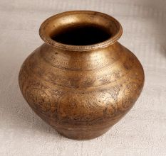 Beautiful Engraved Brass Holy Water Pot in Elegant Brown Finish