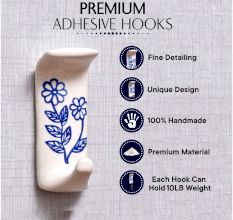 Ceramic Blue Flower No Drill Wall Hooks