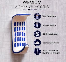Ceramic Blue Check Adhesive Wall Mounted Hook