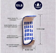 Ceramic Blue Check Adhesive Wall Mounted Hook