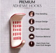 Ceramic Red Check Adhesive Hooks for Painted Walls