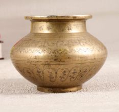 Engraved Holy Water Pot from Gujarat Made of Finest Brass