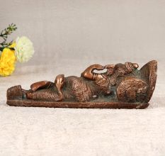 Handmade Copper Lord Ganesha Statue in Sleeping Position
