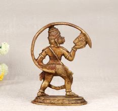 Brown Finish Lord Hanuman Statue with Long Tail Made of Brass