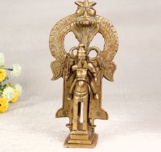 Brass Statue of God Sitting on Horse with Prabhavali for Decor