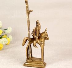 Brass Statue of God Sitting on Horse with Prabhavali for Decor