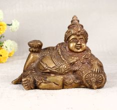 Nepalese Art Finest Brass Statue of Lord Kuber for Home Decor