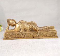 Handmade Brown Finish Lord Buddha Brass Statue for Decor