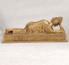 Handmade Brown Finish Lord Buddha Brass Statue for Decor