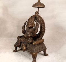 Finest Brass Statue of Lord Ganesha Sitting on Throne for Worship