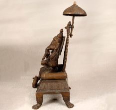 Finest Brass Statue of Lord Ganesha Sitting on Throne for Worship