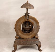 Finest Brass Statue of Lord Ganesha Sitting on Throne for Worship