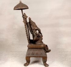 Finest Brass Statue of Lord Ganesha Sitting on Throne for Worship