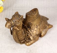 Rajasthani Art Brass Camel Statue in Brown Finish for Decor